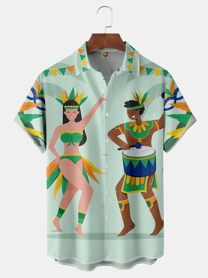 Brazil Carnival Chest Pocket Short Sleeve Casual Shirt