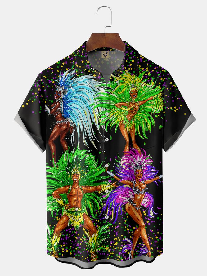 Brazilian Carnival Chest Pocket Short Sleeve Casual Shirt