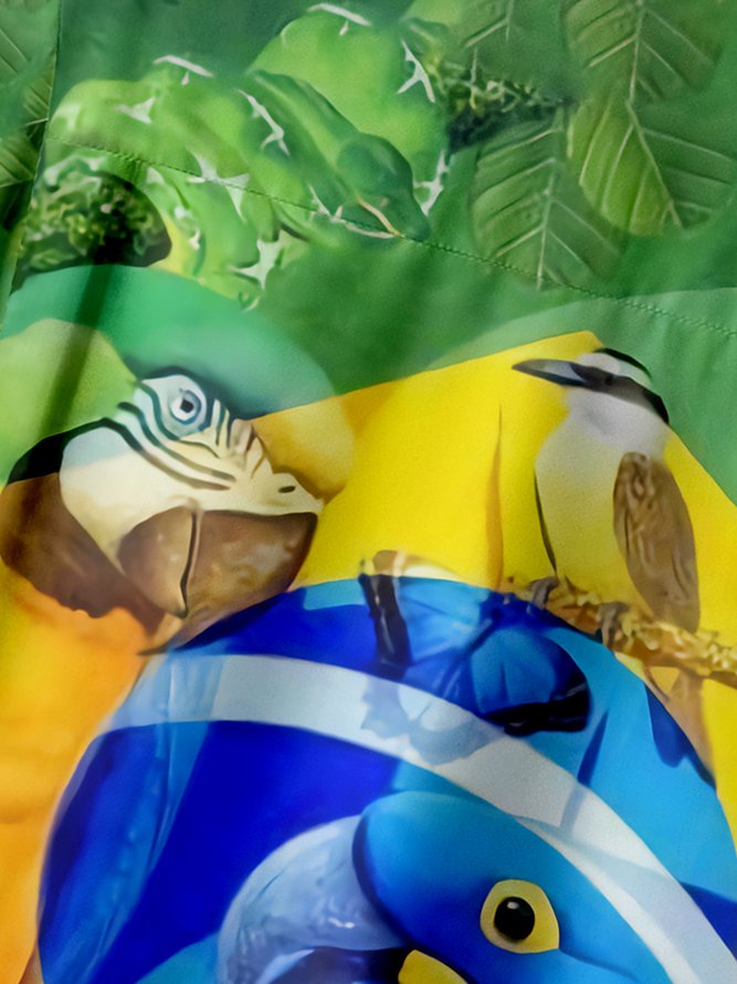 Brazil Flag Parrots Chest Pocket Short Sleeve Casual Shirt
