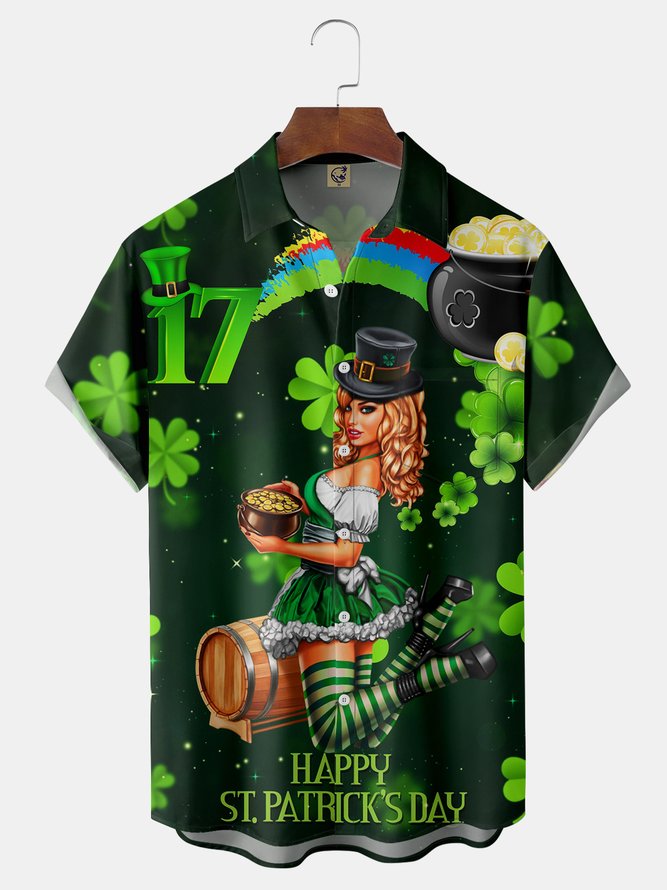 St. Patrick's Day Belle Chest Pocket Short Sleeve Casual Shirt