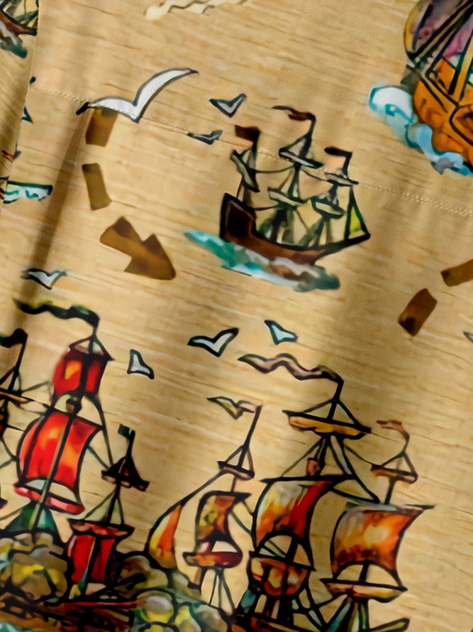 Ocean Sailing Chest Pocket Short Sleeve Hawaiian Shirt