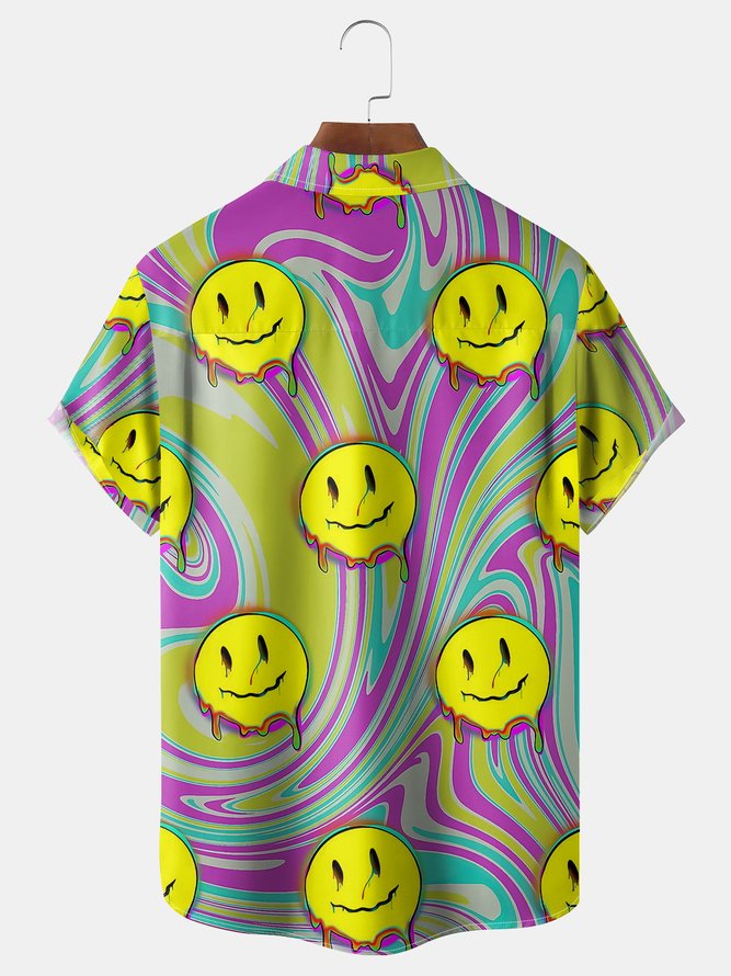 Smiley Face Chest Pockets Short Sleeves Casual Shirts