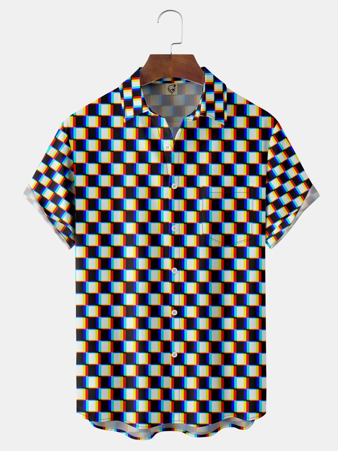 Funky Checkerboard Chest Pocket Short Sleeve Shirt