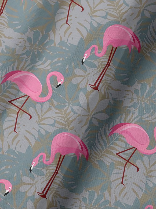 Plant Leaves Flamingo Button Short Sleeve Golf PoLo Shirt