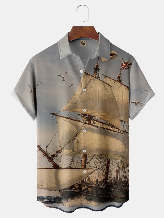 Sailing Chest Pocket Short Sleeve Hawaiian Shirt