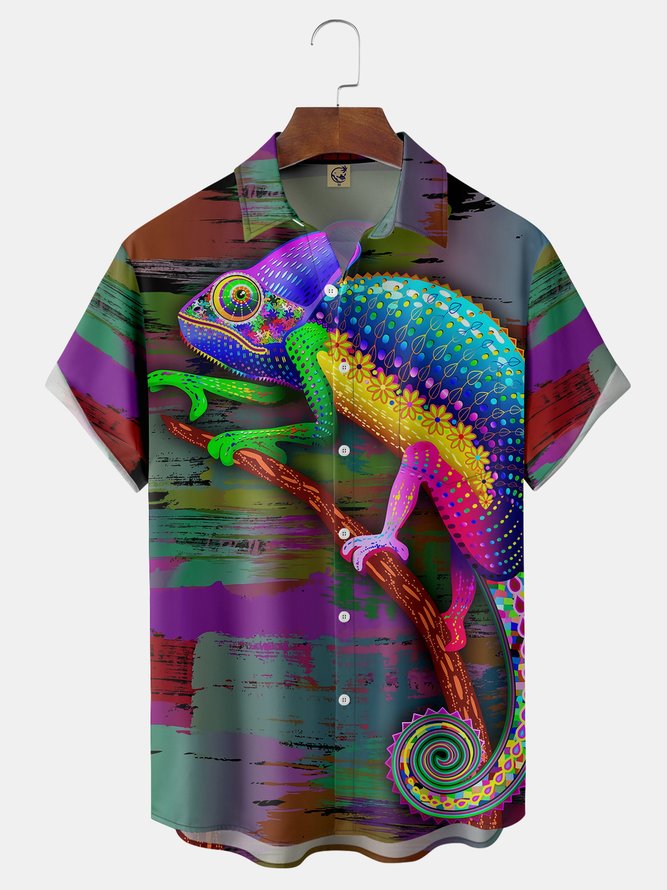 Chameleon Chest Pocket Short Sleeve Hawaiian Shirt