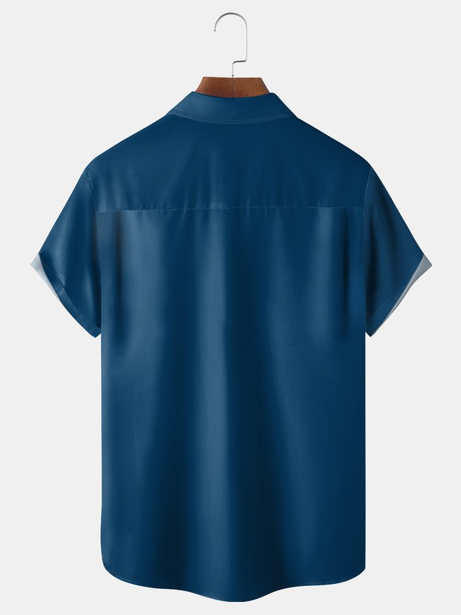 Baseball Geometry Chest Pocket Short Sleeve Bowling Shirt