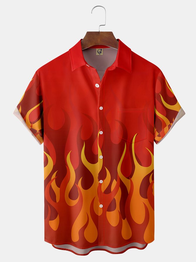 Flame Chest Pocket Short Sleeve Casual Shirt