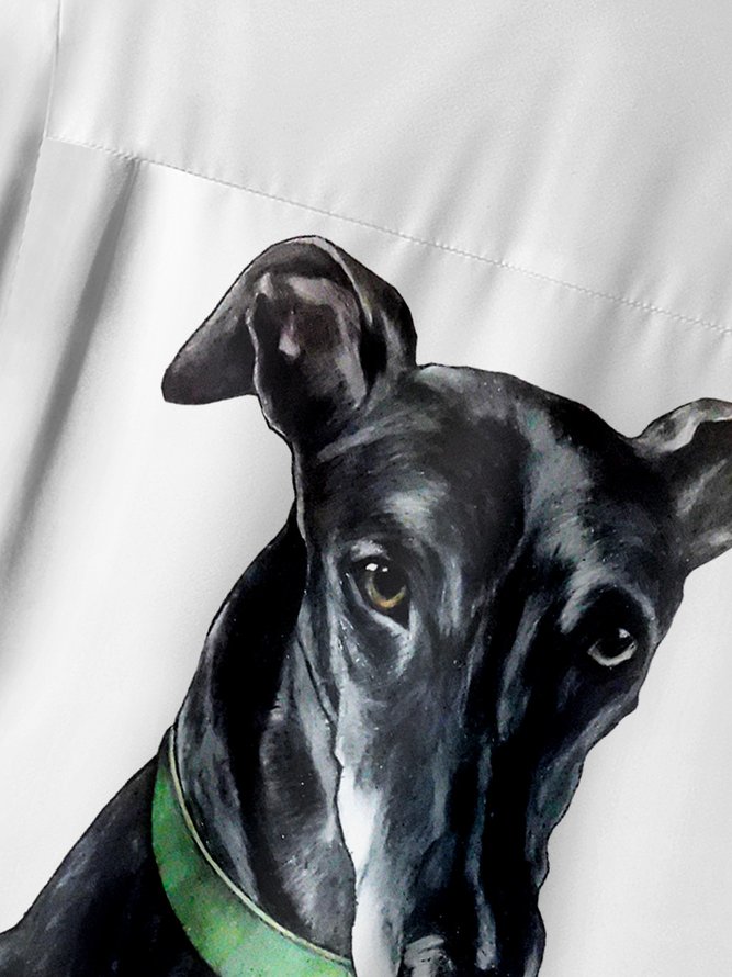 Greyhound Dog Chest Pocket Short Sleeve Casual Shirt