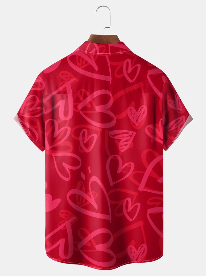 Valentine Hearts Chest Pocket Short Sleeve Casual Shirt