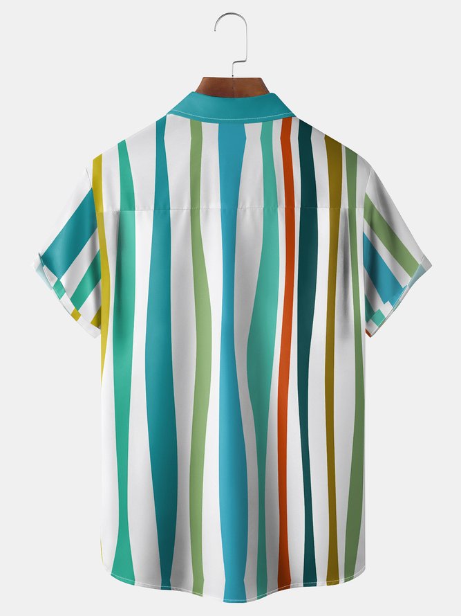 Color Block Chest Pocket Short Sleeve Hawaiian Shirt
