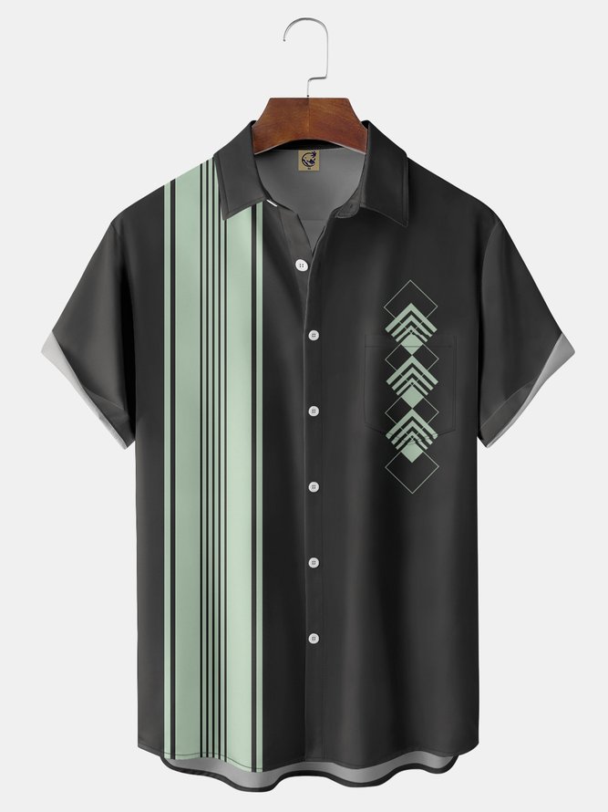 Geometry Chest Pocket Short Sleeve Bowling Shirt
