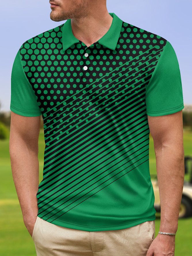Geometric Polka Dot Button Short Sleeve Golf Polo Shirt