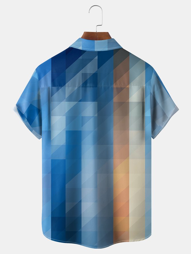 Abstract Geometry Chest Pocket Short Sleeve Casual Shirt