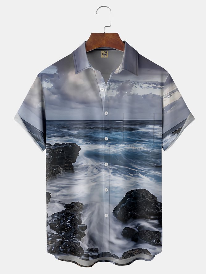 Islands Chest Pocket Short Sleeve Hawaiian Shirt