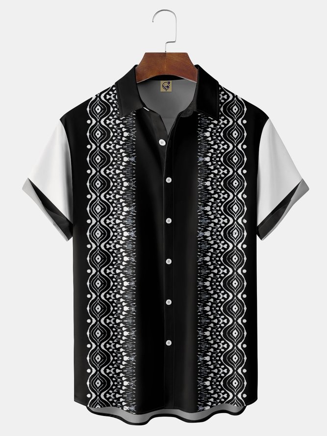 Texture Chest Pocket Short Sleeve Bowling Shirt