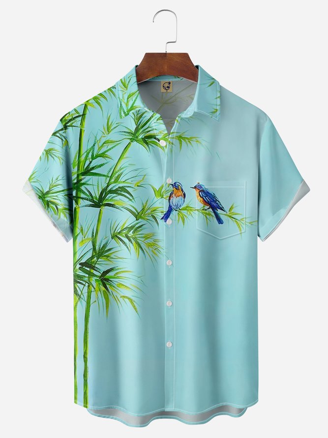 Plant Parrots Chest Pocket Short Sleeve Casual Shirt