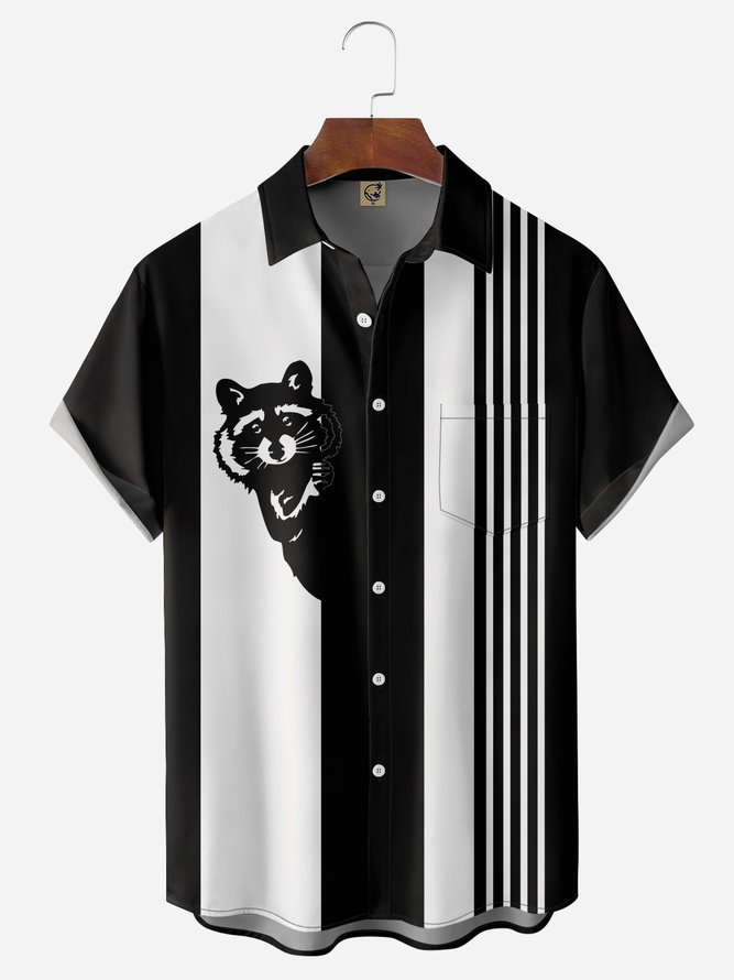 Bear Chest Pocket Short Sleeve Bowling Shirt