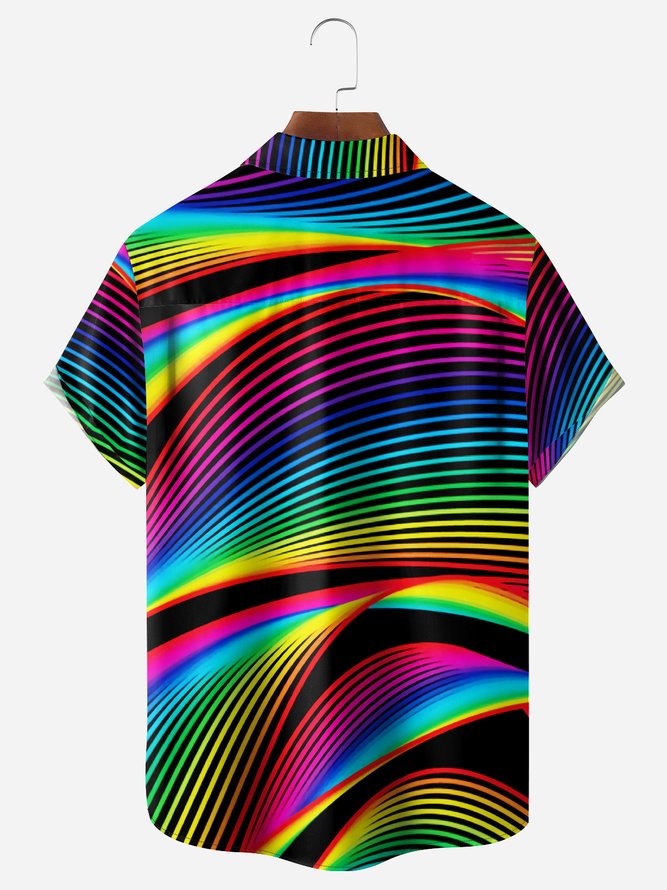 LGBT Color Stripe Chest Pocket Short Sleeve Casual Shirt