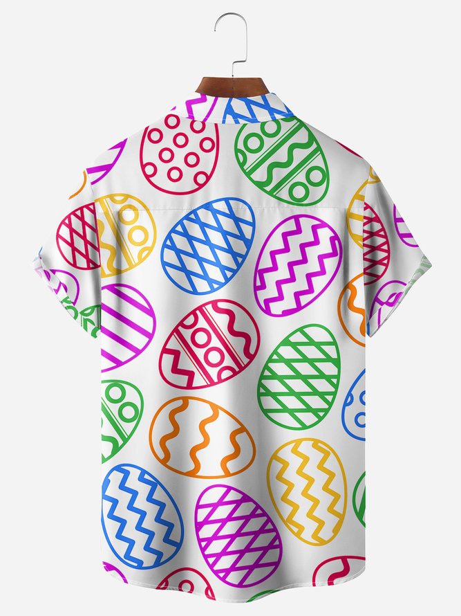 Easter Egg Dinosaur Chest Pocket Short Sleeve Casual Shirt