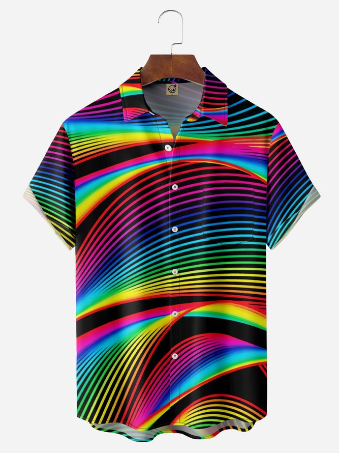 LGBT Color Stripe Chest Pocket Short Sleeve Casual Shirt