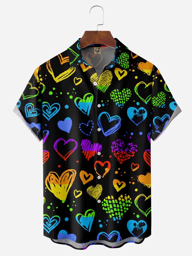 LGBT Color Heart Chest Pocket Short Sleeve Casual Shirt
