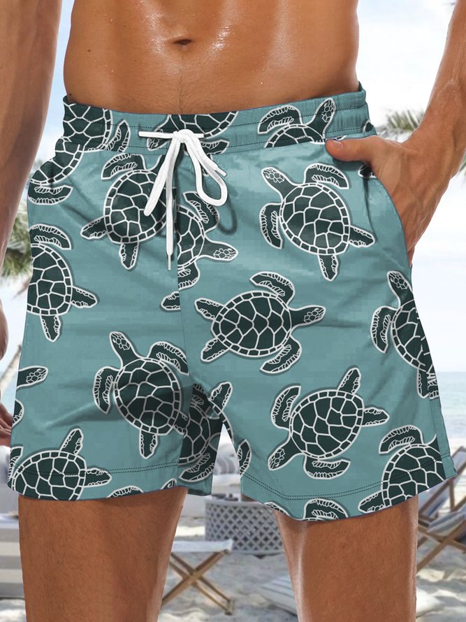Sea Turtle Drawstring Beach Shorts