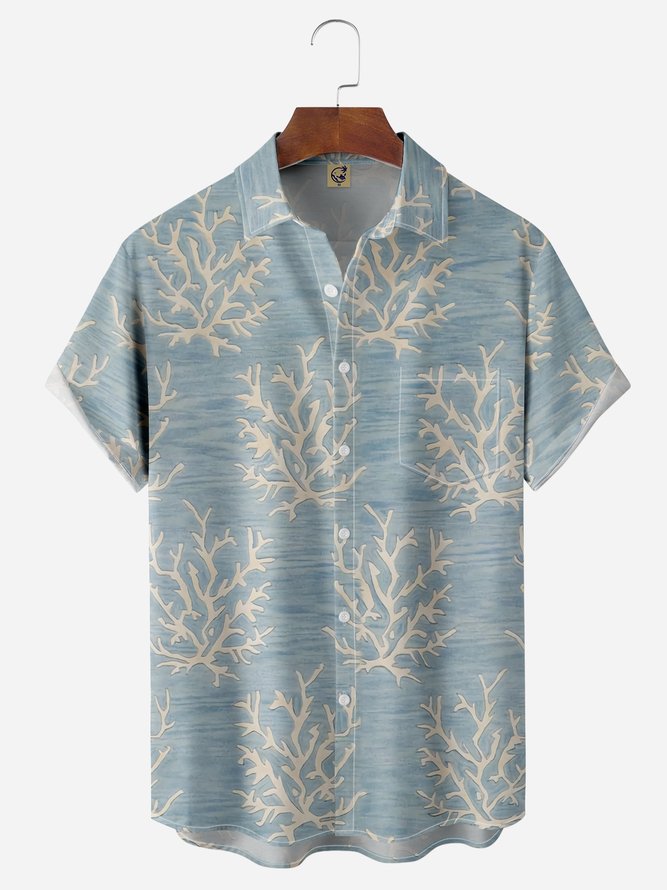 Marine Life Coral Chest Pocket Short Sleeve Hawaiian Shirt