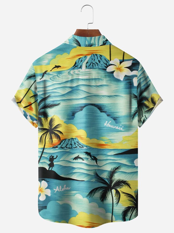 Sea Wave Chest Pocket Short Sleeve Hawaiian Shirt