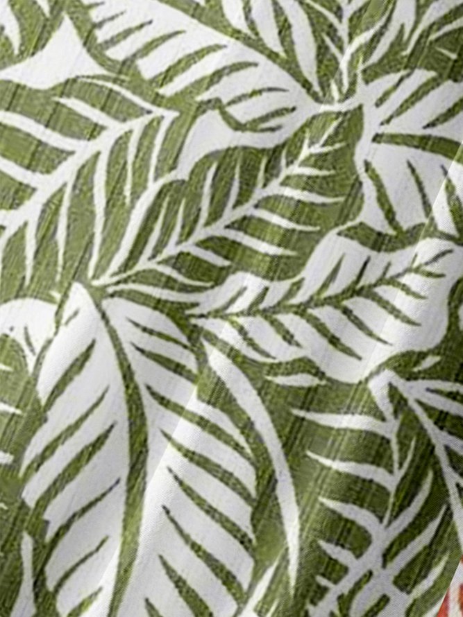 Two-tone Tropical Plants Chest Pocket Short Sleeve Hawaiian Shirt