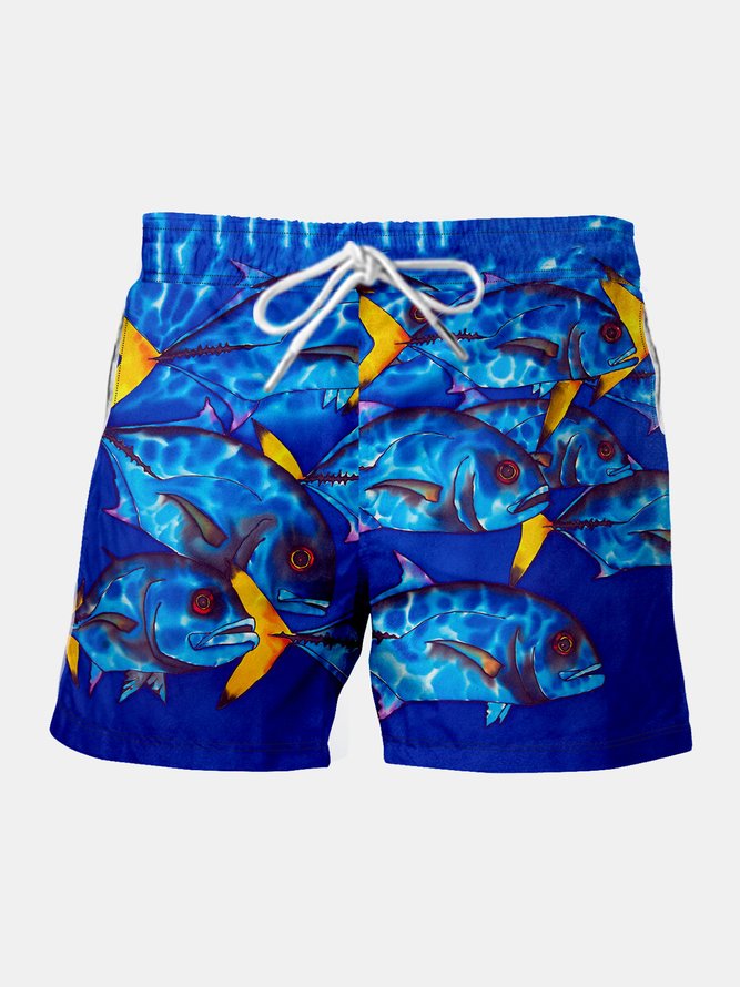 Fish Drawstring Beach Shorts