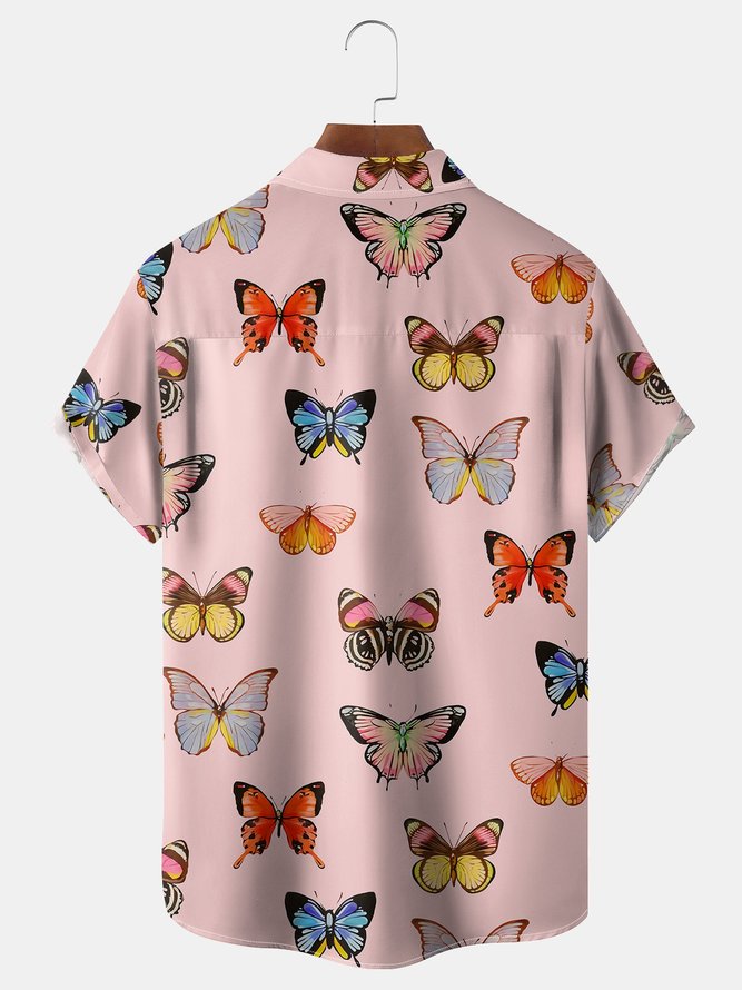 Butterfly Chest Pocket Short Sleeve Hawaiian Shirt