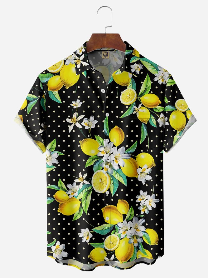 Dots Lemon Chest Pocket Short Sleeve Hawaiian Shirt