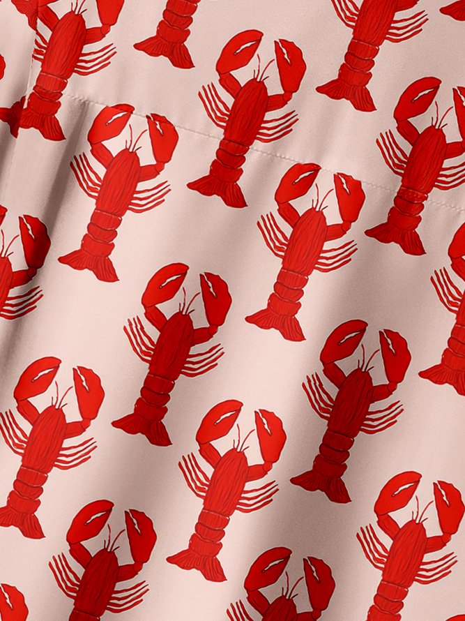 Marine Life Lobster Chest Pocket Short Sleeve Hawaiian Shirt