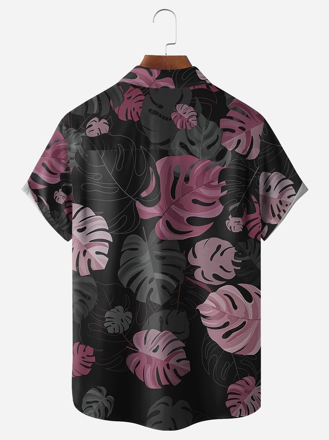 Monstera Leaf Chest Pocket Short Sleeve Hawaiian Shirt