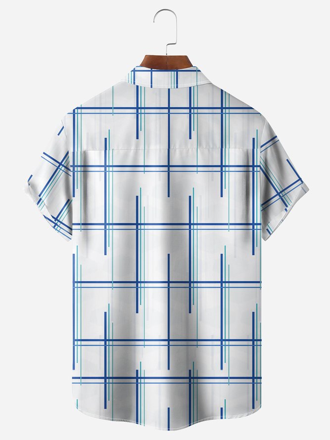 Geometric Lines Chest Pocket Short Sleeve Casual Shirt