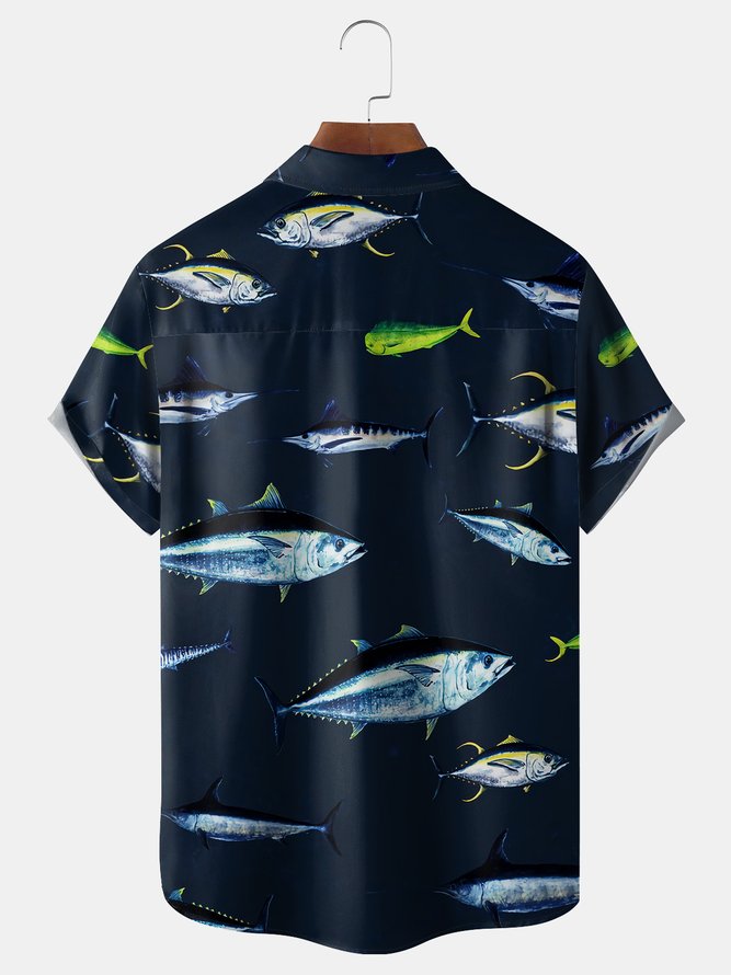 Fish Chest Pocket Short Sleeve Casual Shirt