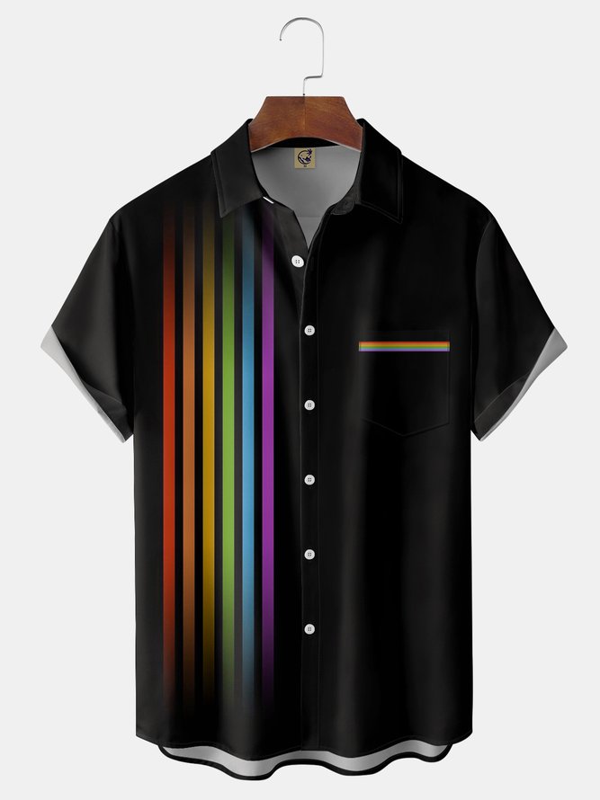 LGBT Color Stripe Chest Pocket Short Sleeve Bowling Shirt