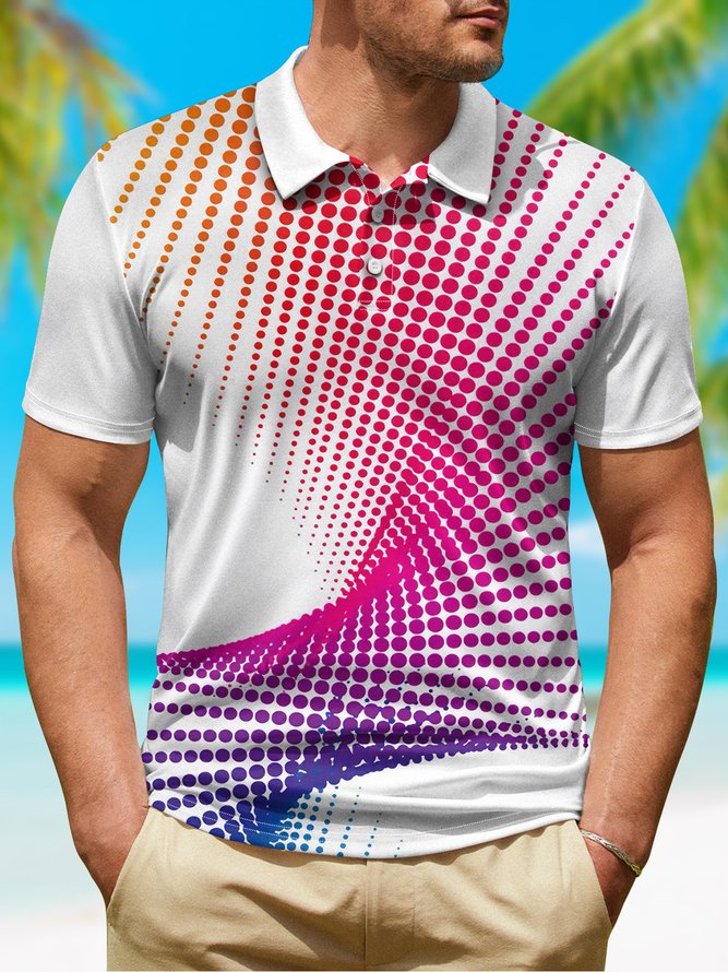 Abstract Polka Dot Button Short Sleeve Golf Polo Shirt