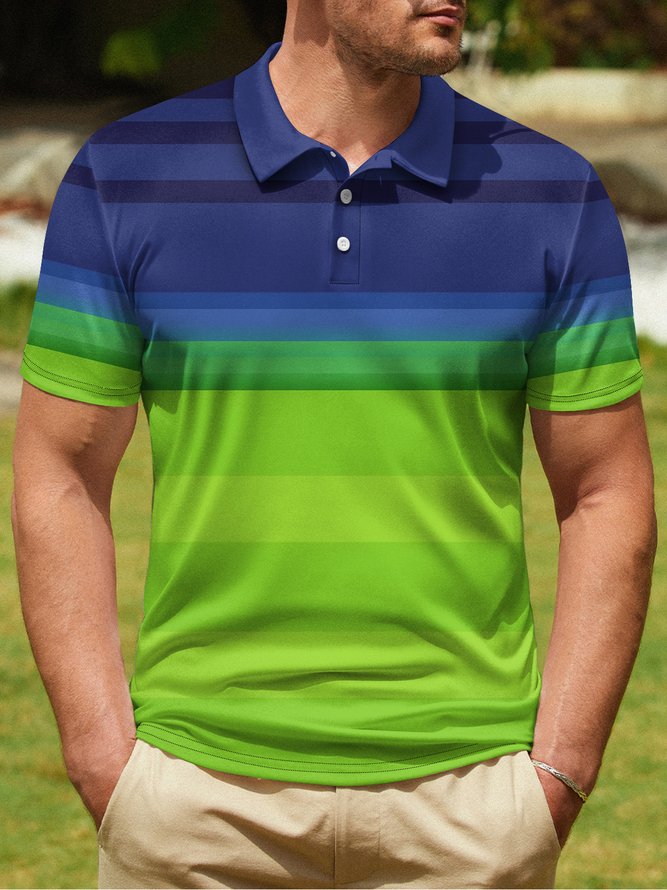 Geometric Contrast Button Short Sleeve Golf Polo Shirt