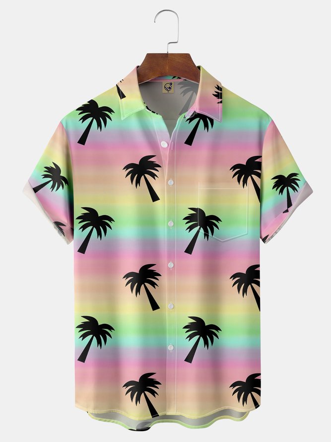 Coconut Tree Chest Pocket Short Sleeves Hawaiian Shirts