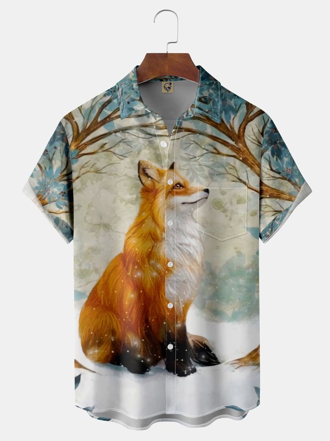 Fox Chest Pocket Short Sleeve Casual Shirt