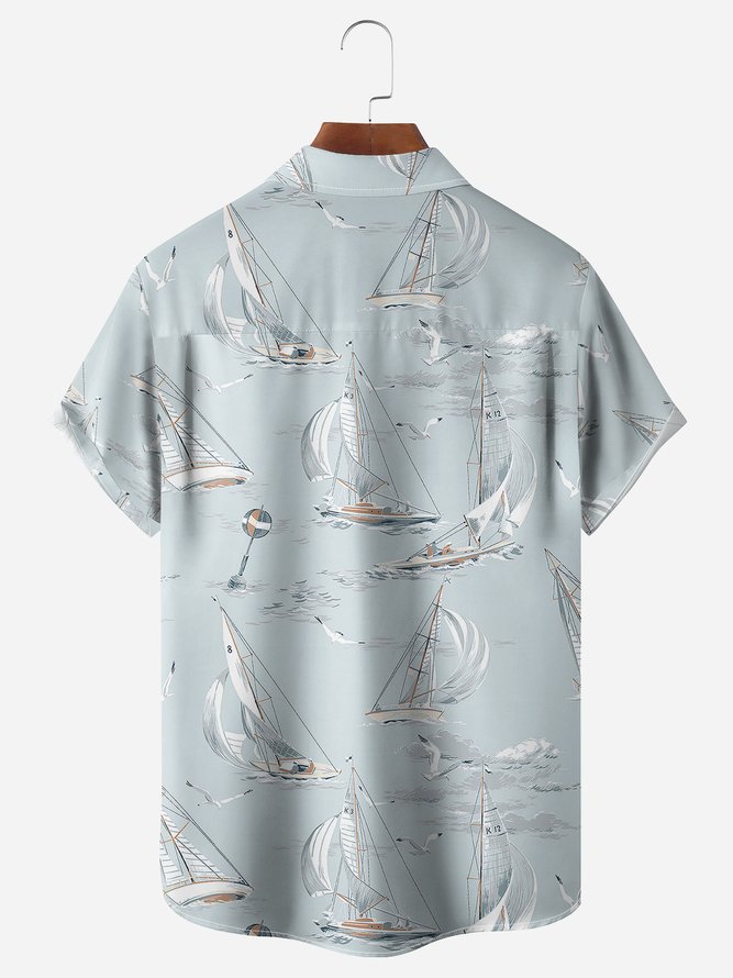 Sailboat Chest Pocket Short Sleeve Hawaiian Shirt
