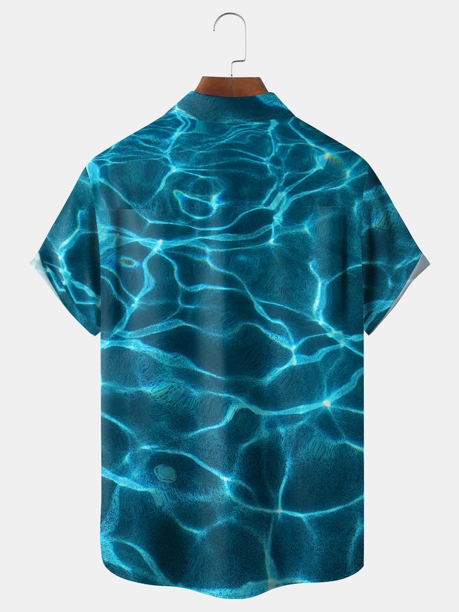 Geometric Seawater Chest Pocket Short Sleeve Hawaiian Shirt