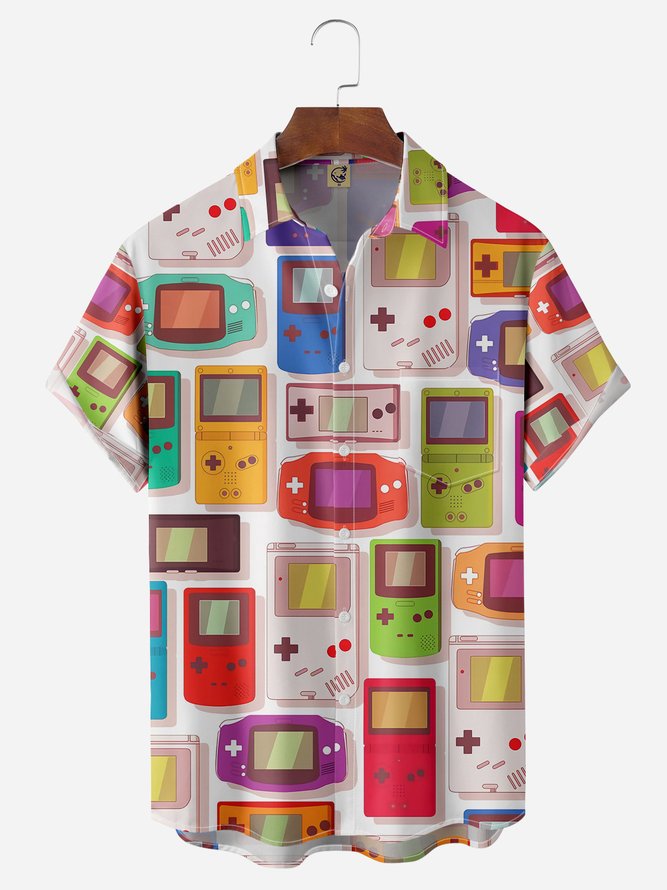 Gamepad Chest Pocket Short Sleeve Casual Shirt
