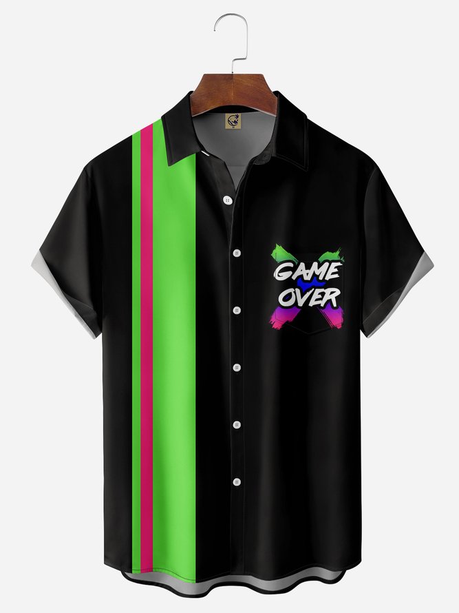 Gamepad Chest Pocket Short Sleeve Bowling Shirt