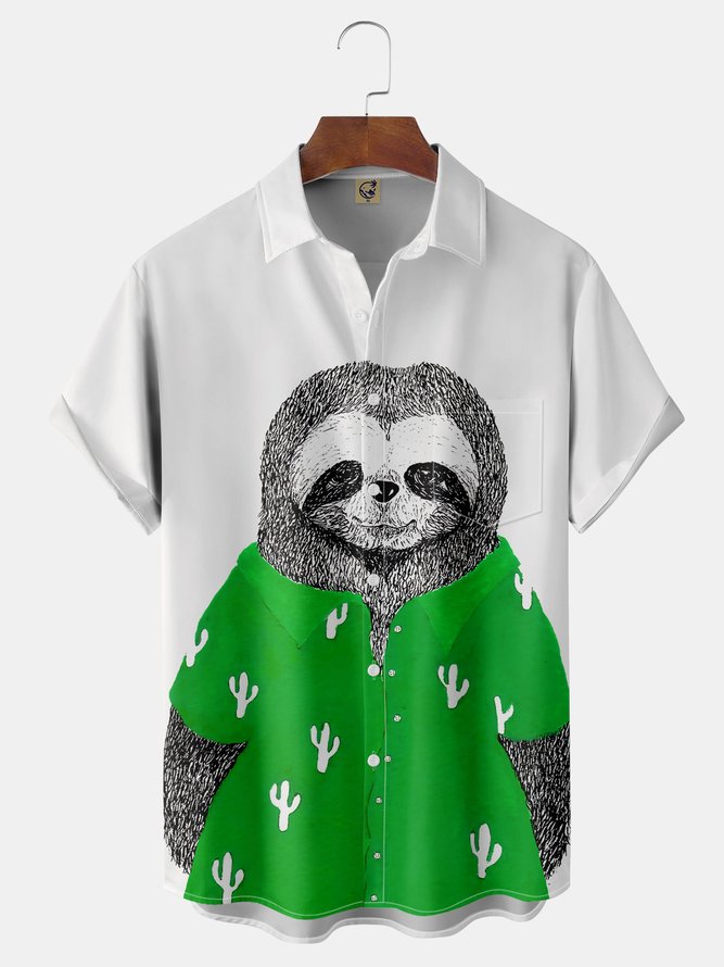 Sloth Chest Pocket Short Sleeve Hawaiian Shirt