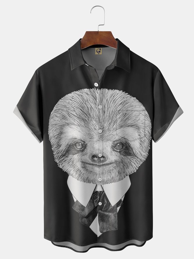 Sloth Chest Pocket Short Sleeve Hawaiian Shirt