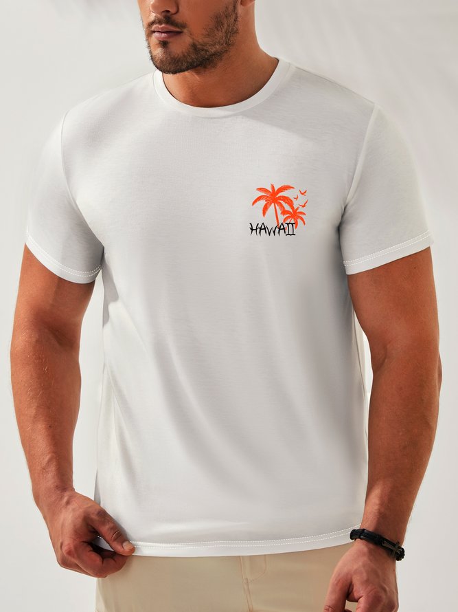 Coconut Tree Round Neck Casual T-Shirt