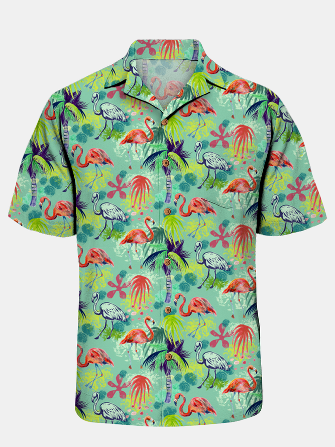 Flamingo Chest Chest Pocket Sleeve Resort Shirt
